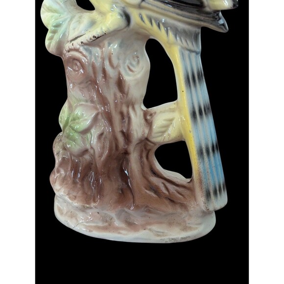 Vintage Porcelain Blue Jay Bird Figurine Japan Stump 10" Tall Leaves Singing - Picture 8 of 12